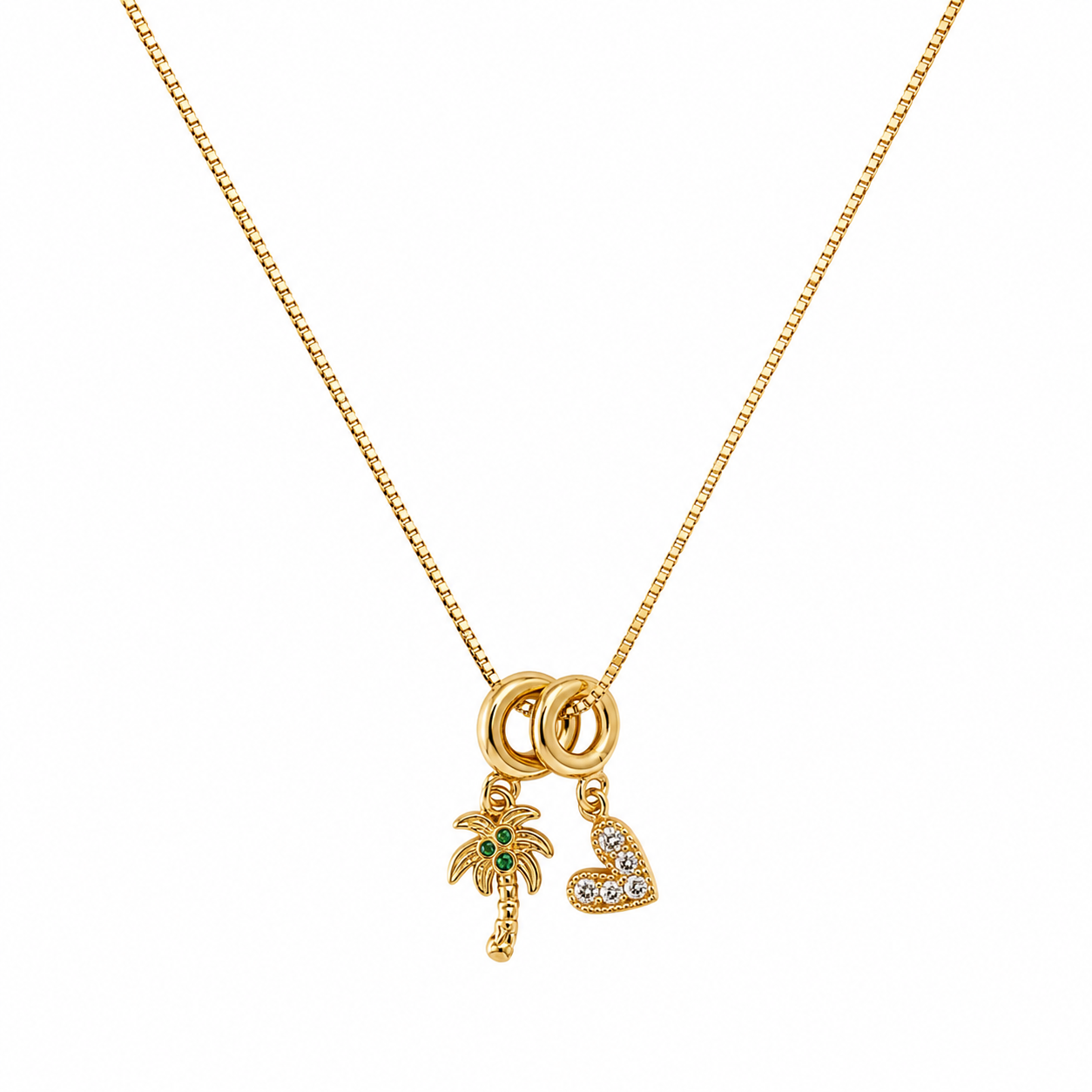 TROPICAL DREAMS KETTE – Gliederkette mit Palmen- und Herz-Anhänger