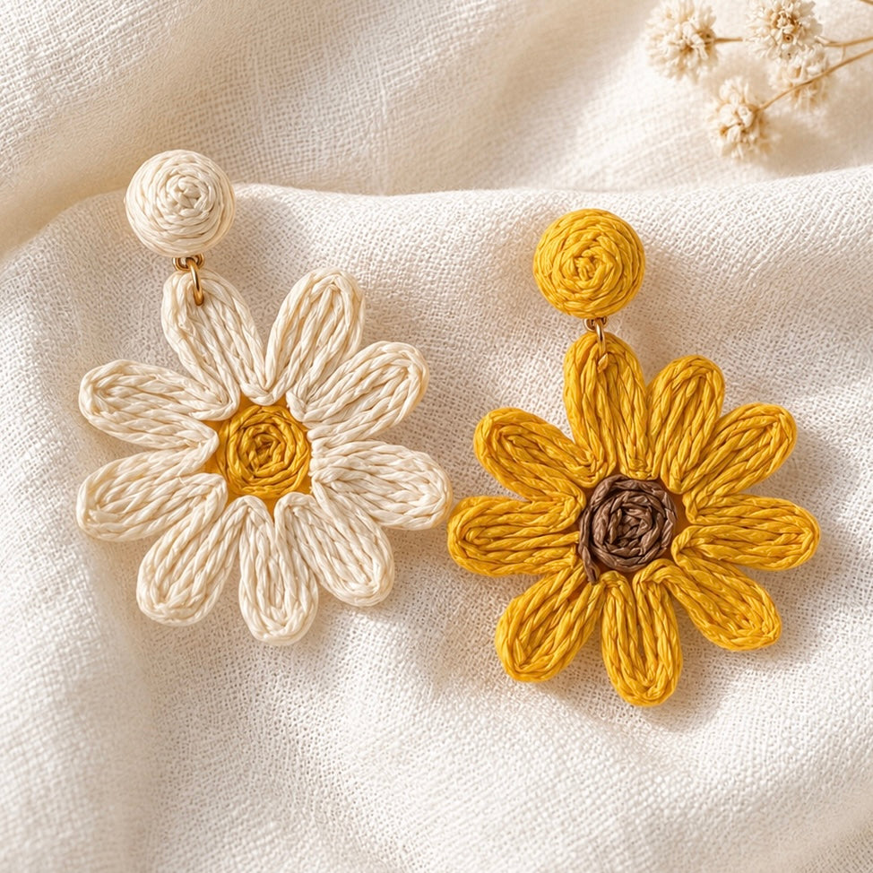 SUN KISSED BLOOM DROPS – Raffia-Ohrhänger mit Blütenform, 5 cm – Bild 3