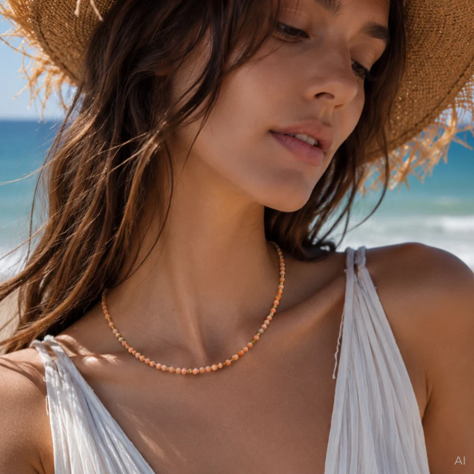 CORAL WHISPER NECKLACE – Halskette mit korallfarbenen Natursteinperlen – Bild 2