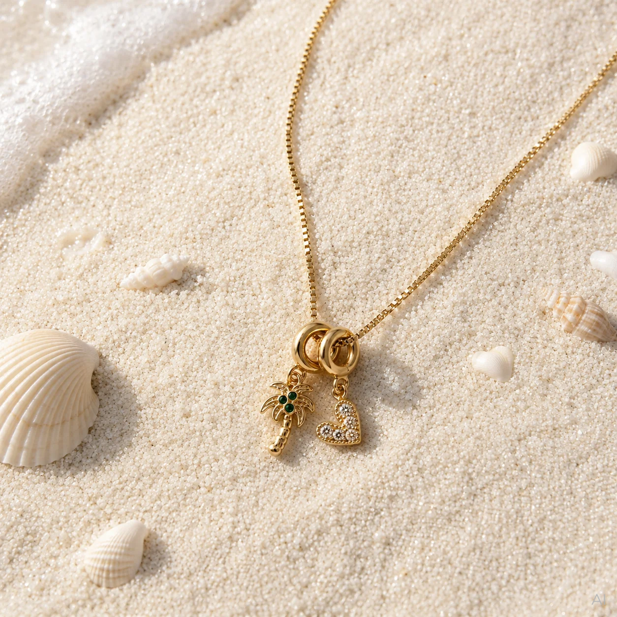 TROPICAL DREAMS KETTE – Gliederkette mit Palmen- und Herz-Anhänger – Bild 3