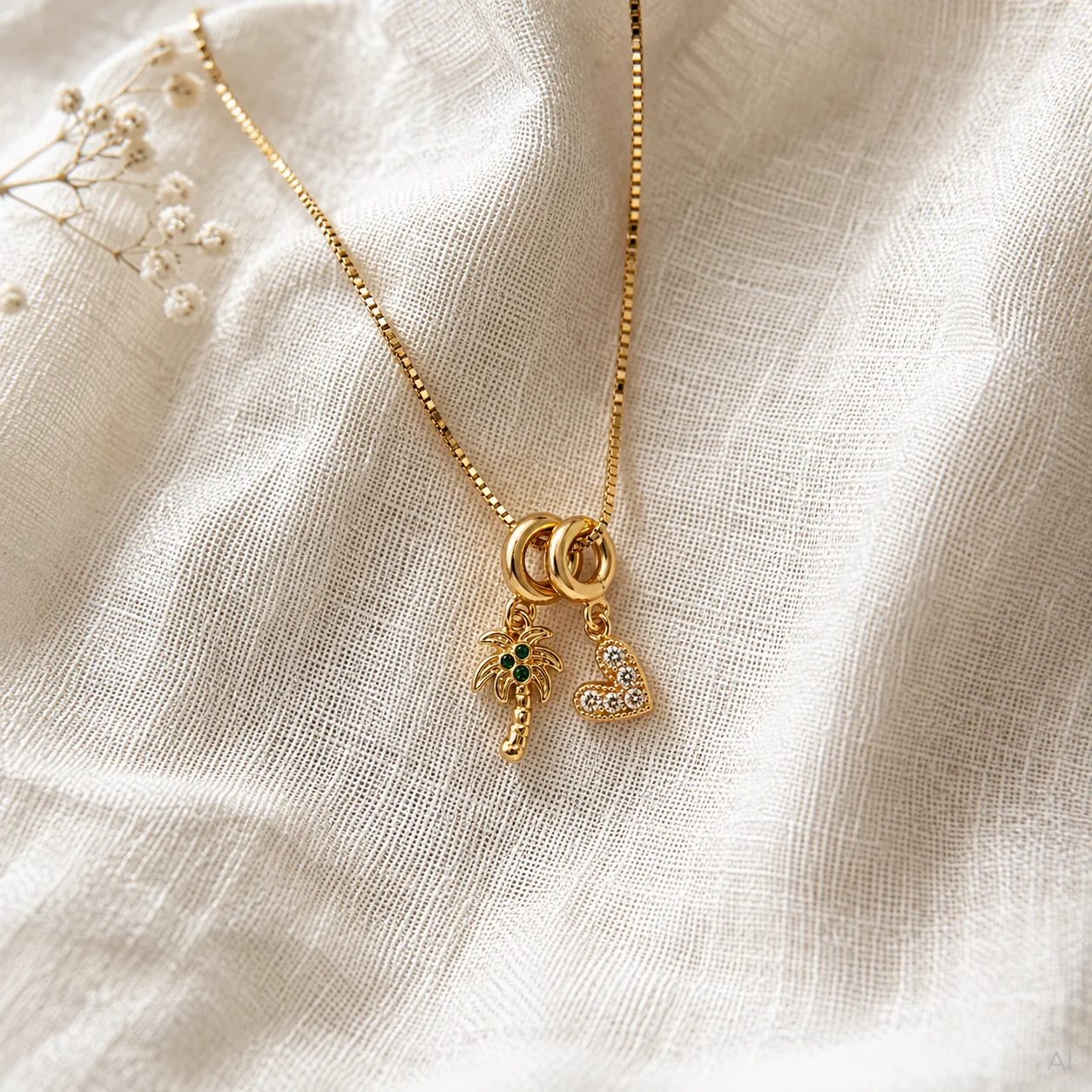 TROPICAL DREAMS KETTE – Gliederkette mit Palmen- und Herz-Anhänger – Bild 4